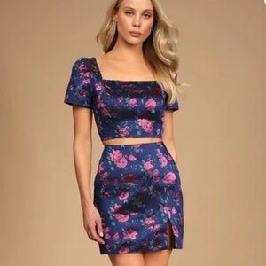 Lulu's rose pose Pink indigo Mini Pencil Skirt set with Slit small